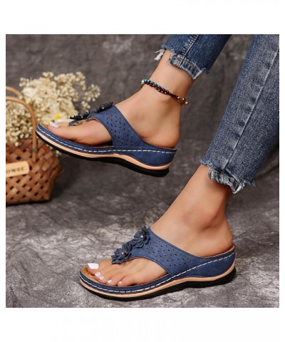 Womens Sandals Dressy Womens Breathable Open Toe Sandals with Arch Support Thong Flip Flops Dressy Flat Sandals Z3-blue $10.5...