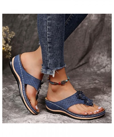 Womens Sandals Dressy Womens Breathable Open Toe Sandals with Arch Support Thong Flip Flops Dressy Flat Sandals Z3-blue $10.5...