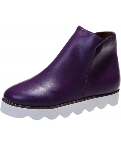 Cowgirl Boots Women Women's Chelsea Boots Chunky Heel Slip On Ankle Booties With Elastic Sided Purple $15.19 Outdoor Shoes