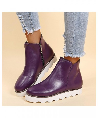 Cowgirl Boots Women Women's Chelsea Boots Chunky Heel Slip On Ankle Booties With Elastic Sided Purple $15.19 Outdoor Shoes