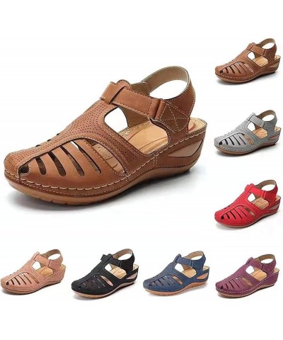 Closed Toe Sandals for Women Casual Summer Hollow Out Vintage Wedge Sandal Gladiator Outdoor Shoes Ankle Buckle Strap Sandals...