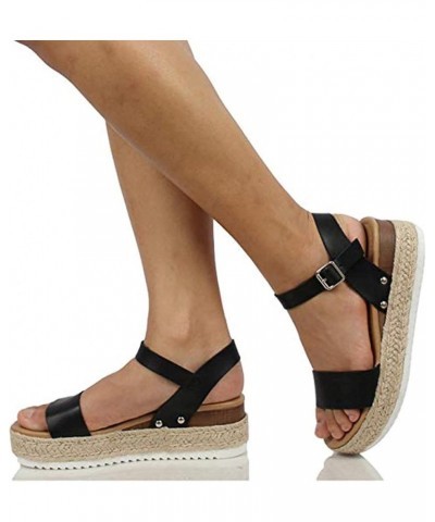 Womens Open Toe Casual Ankle Strap Sandals Buckle Espadrilles Flatform Wedge Casual Sandals Comfort Dress Shoes 5 Black $12.8...