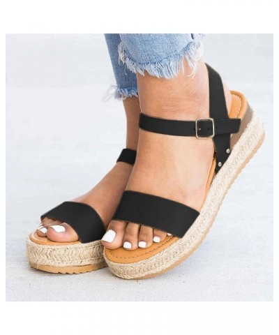 Womens Open Toe Casual Ankle Strap Sandals Buckle Espadrilles Flatform Wedge Casual Sandals Comfort Dress Shoes 5 Black $12.8...