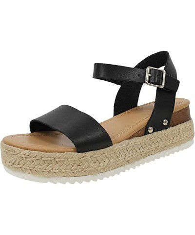 Womens Open Toe Casual Ankle Strap Sandals Buckle Espadrilles Flatform Wedge Casual Sandals Comfort Dress Shoes 5 Black $12.8...