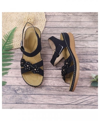 Casual Sandals Women Arch Support Wedge Sandals for Women Open Toe Shoes Comfortable Strap Beach Sandals Black $15.54 Sandals