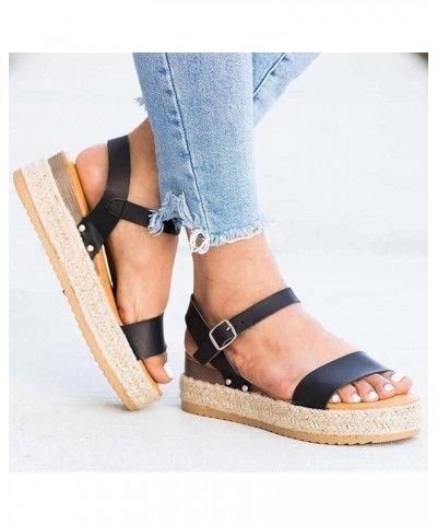 Womens Open Toe Casual Ankle Strap Sandals Buckle Espadrilles Flatform Wedge Casual Sandals Comfort Dress Shoes 5 Black $12.8...