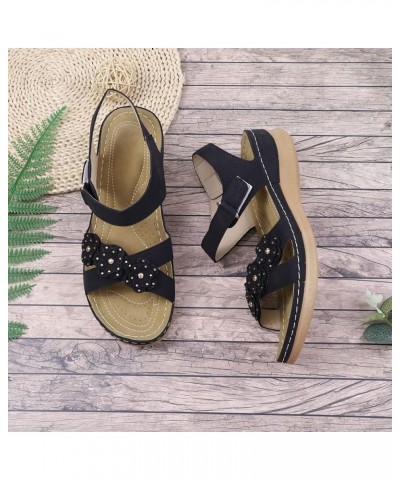 Casual Sandals Women Arch Support Wedge Sandals for Women Open Toe Shoes Comfortable Strap Beach Sandals Black $15.54 Sandals