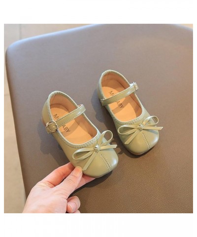 Girls High Heels Summer and Autumn Girls Boots Cute Flat Solid Color Bow Buckle Casual and Comfortable Girls (Green, 29) Gree...