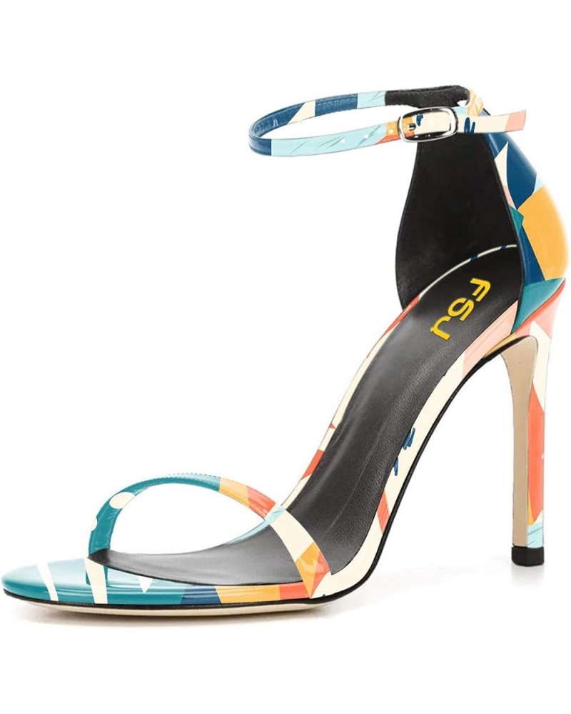 Women Classic Open Toe Sandals Ankle Strap High Heels Two Piece Buckled Prom Shoes Size 4-15 US Painting $36.48 Sandals