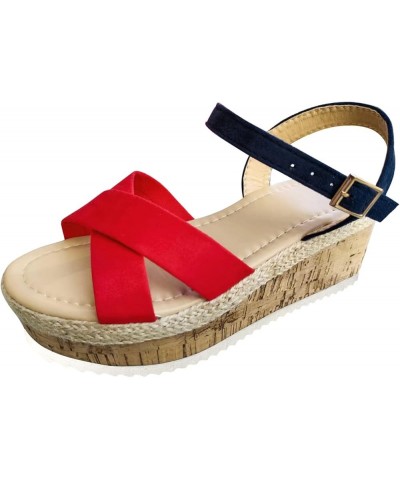 Womens Shower Sandals Size 9 Ladies Fashion Summer Solid Color Cross Strap Open Toe Buckle Wedge Sandals Narrow San Red $17.1...