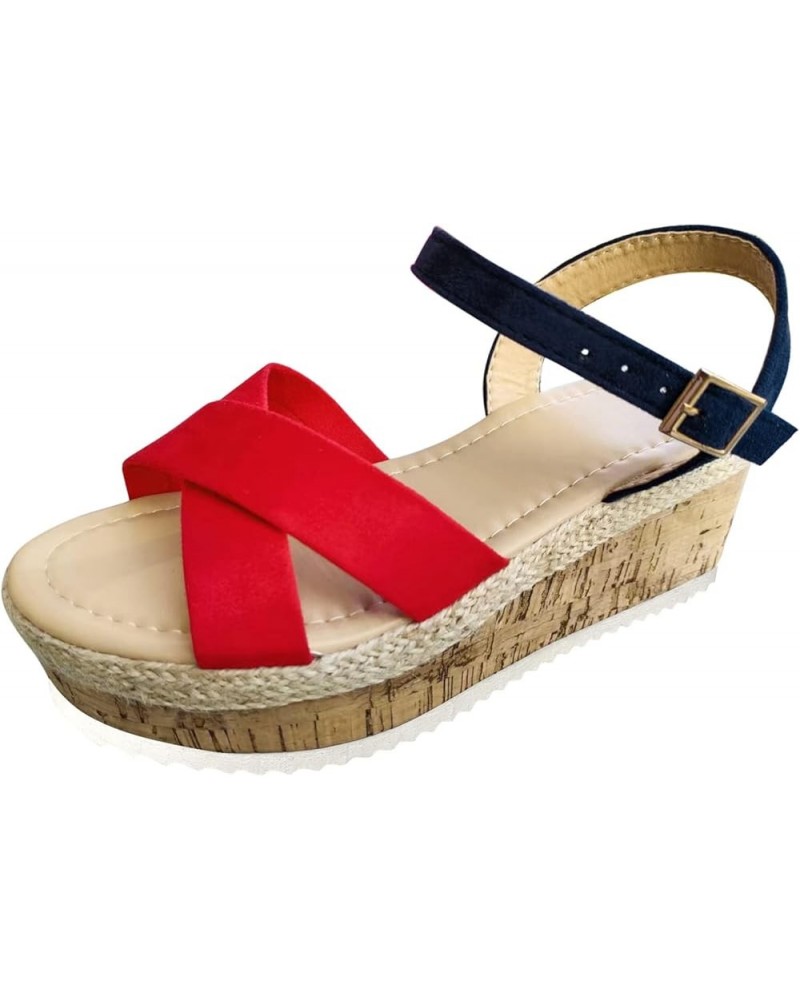 Womens Shower Sandals Size 9 Ladies Fashion Summer Solid Color Cross Strap Open Toe Buckle Wedge Sandals Narrow San Red $17.1...