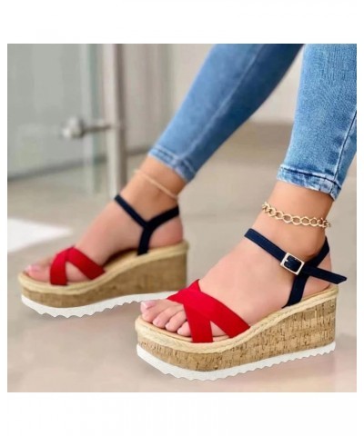 Womens Shower Sandals Size 9 Ladies Fashion Summer Solid Color Cross Strap Open Toe Buckle Wedge Sandals Narrow San Red $17.1...