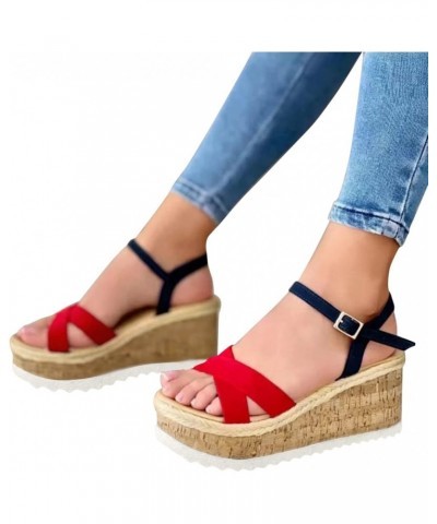 Womens Shower Sandals Size 9 Ladies Fashion Summer Solid Color Cross Strap Open Toe Buckle Wedge Sandals Narrow San Red $17.1...