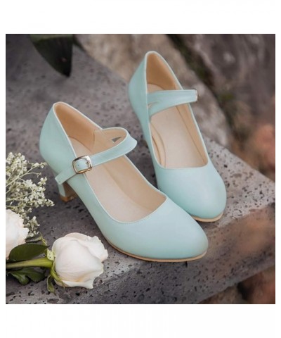 Womens Kitten Heel Mary Jane Pumps Closed Toe Dress Shoes Blue $20.57 Pumps