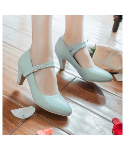 Womens Kitten Heel Mary Jane Pumps Closed Toe Dress Shoes Blue $20.57 Pumps