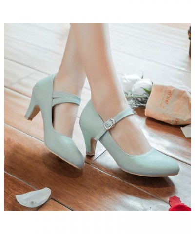 Womens Kitten Heel Mary Jane Pumps Closed Toe Dress Shoes Blue $20.57 Pumps