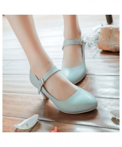 Womens Kitten Heel Mary Jane Pumps Closed Toe Dress Shoes Blue $20.57 Pumps