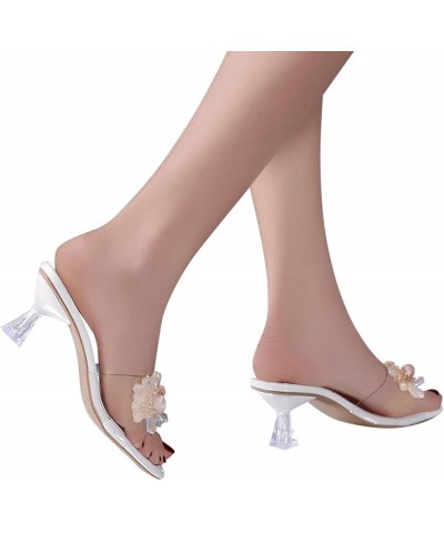 Womens Sandals Wide Slippers Summer Open Toe Two Strap High Heeled Sandal Tie Up Stiletto High Heeled Sandals Shoes White $22...