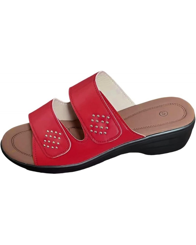 Women's Wedge Sandals Open Toe Hook Loop Summer Casual Slipper Outdoor Walking Wedding Party Shoes Red $15.36 Sandals