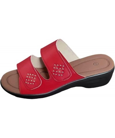 Women's Wedge Sandals Open Toe Hook Loop Summer Casual Slipper Outdoor Walking Wedding Party Shoes Red $15.36 Sandals