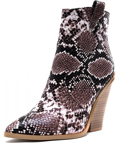 Women Pointed Toe Fashion Wedge Cowboy Ankle Boots Dousha-snakeskin Without Fur $47.67 Boots