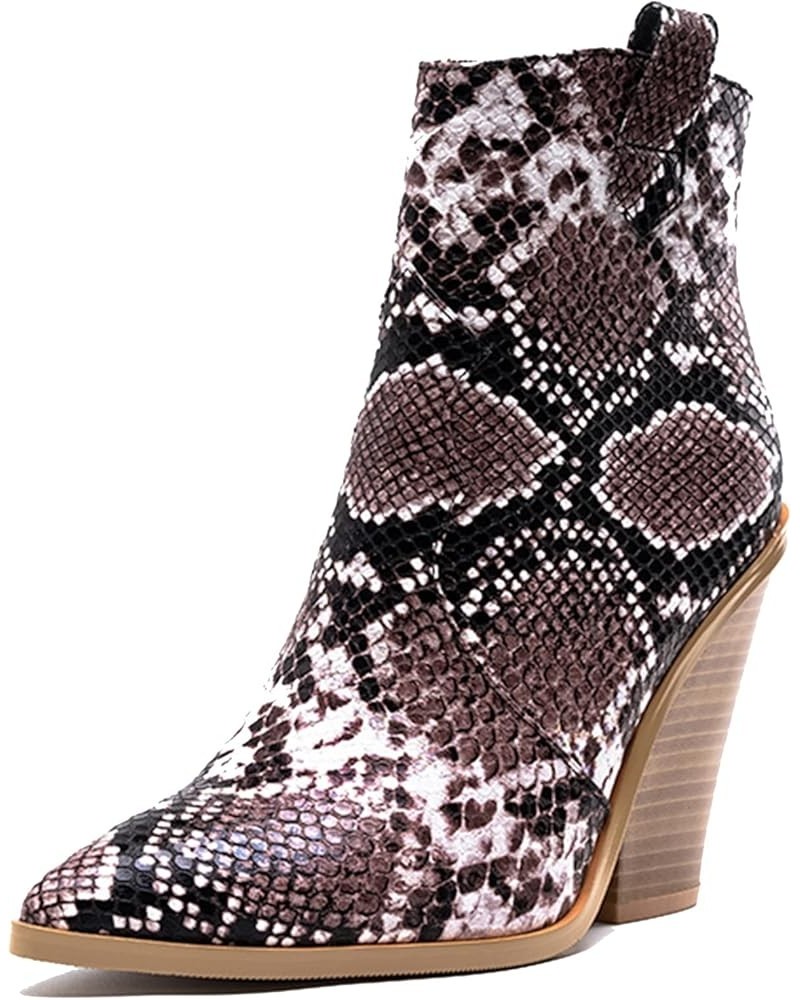 Women Pointed Toe Fashion Wedge Cowboy Ankle Boots Dousha-snakeskin Without Fur $47.67 Boots