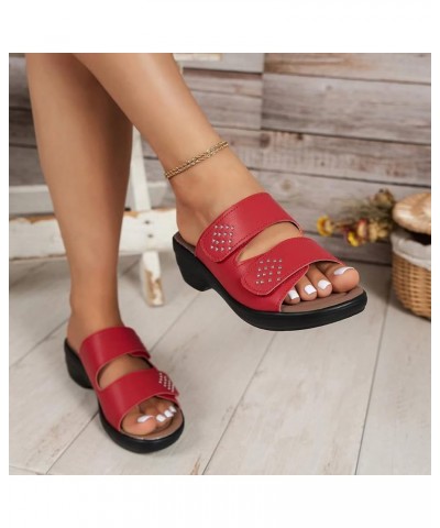 Women's Wedge Sandals Open Toe Hook Loop Summer Casual Slipper Outdoor Walking Wedding Party Shoes Red $15.36 Sandals