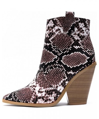 Women Pointed Toe Fashion Wedge Cowboy Ankle Boots Dousha-snakeskin Without Fur $47.67 Boots