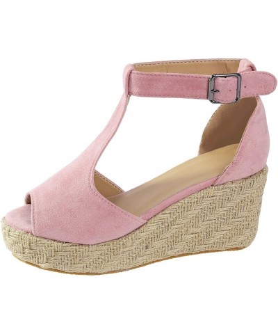 Open Toe Low Heel Slipper sandals for women low heel wedge slippers outdoor platform sandals Z 05-pink $22.58 Sandals