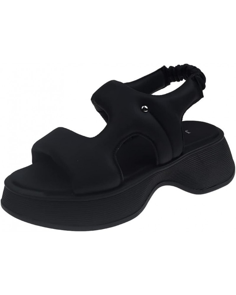 Fluffy Thick Bottom Heightening Roman One Strap Sandals (7,Black) $21.85 Loafers & Slip-Ons