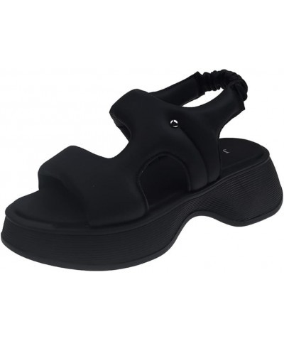 Fluffy Thick Bottom Heightening Roman One Strap Sandals (7,Black) $21.85 Loafers & Slip-Ons