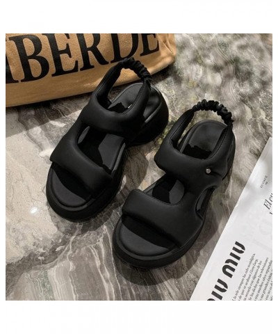 Fluffy Thick Bottom Heightening Roman One Strap Sandals (7,Black) $21.85 Loafers & Slip-Ons