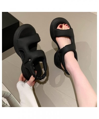 Fluffy Thick Bottom Heightening Roman One Strap Sandals (7,Black) $21.85 Loafers & Slip-Ons