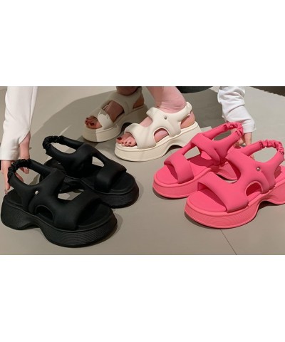 Fluffy Thick Bottom Heightening Roman One Strap Sandals (7,Black) $21.85 Loafers & Slip-Ons