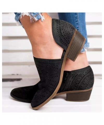 Women Low Heel Ankle Booties Slip On Cut Out Flats Loafers Breathable Perforated Stacked Heels Ankle Booties Boots Black $21....