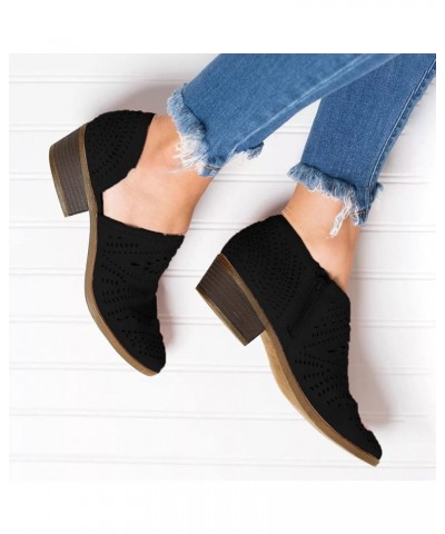 Women Low Heel Ankle Booties Slip On Cut Out Flats Loafers Breathable Perforated Stacked Heels Ankle Booties Boots Black $21....