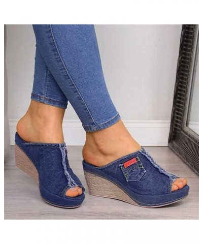 Women's Denim Wedges Slippers Open Toe Platform Breathable Fashion Shoes Lightweight Slingback Easy to Wear Take Off Non-Slip...