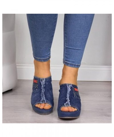 Women's Denim Wedges Slippers Open Toe Platform Breathable Fashion Shoes Lightweight Slingback Easy to Wear Take Off Non-Slip...