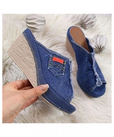 Women's Denim Wedges Slippers Open Toe Platform Breathable Fashion Shoes Lightweight Slingback Easy to Wear Take Off Non-Slip...