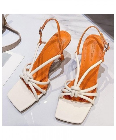 Women's Stilettos Sandals, Womens Bow Strap Kitten Heel Sandals Cloth Zipper High Heels Z 25-orange $17.75 Outdoor Shoes