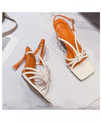 Women's Stilettos Sandals, Womens Bow Strap Kitten Heel Sandals Cloth Zipper High Heels Z 25-orange $17.75 Outdoor Shoes