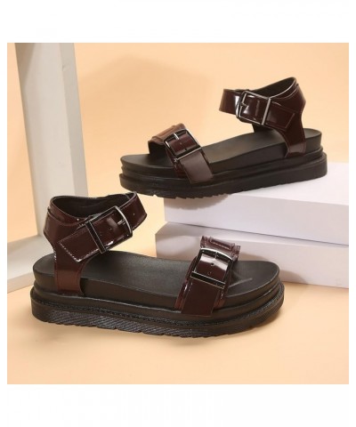 Women Casual Sandals Large Size Women's Shoes Thick Sole Solid Color Platform Soft Sole Roman Sandals Beach Casual 12830 Brow...