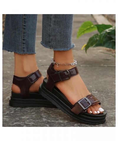 Women Casual Sandals Large Size Women's Shoes Thick Sole Solid Color Platform Soft Sole Roman Sandals Beach Casual 12830 Brow...