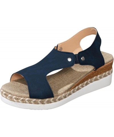 Sandals for Women Dressy Summer,Women's Ankle Strap Closed Toe Espadrille Wedge Heels Sandals Casual Platform Shoes Z33 Blue ...