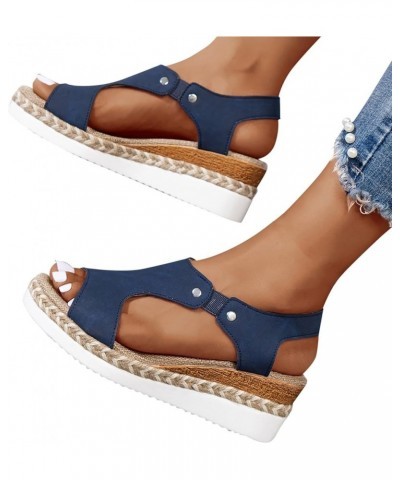 Sandals for Women Dressy Summer,Women's Ankle Strap Closed Toe Espadrille Wedge Heels Sandals Casual Platform Shoes Z33 Blue ...