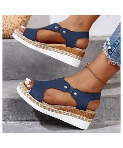 Sandals for Women Dressy Summer,Women's Ankle Strap Closed Toe Espadrille Wedge Heels Sandals Casual Platform Shoes Z33 Blue ...