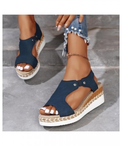 Sandals for Women Dressy Summer,Women's Ankle Strap Closed Toe Espadrille Wedge Heels Sandals Casual Platform Shoes Z33 Blue ...