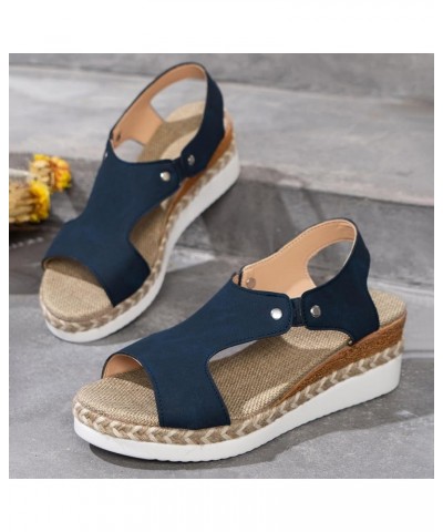 Sandals for Women Dressy Summer,Women's Ankle Strap Closed Toe Espadrille Wedge Heels Sandals Casual Platform Shoes Z33 Blue ...