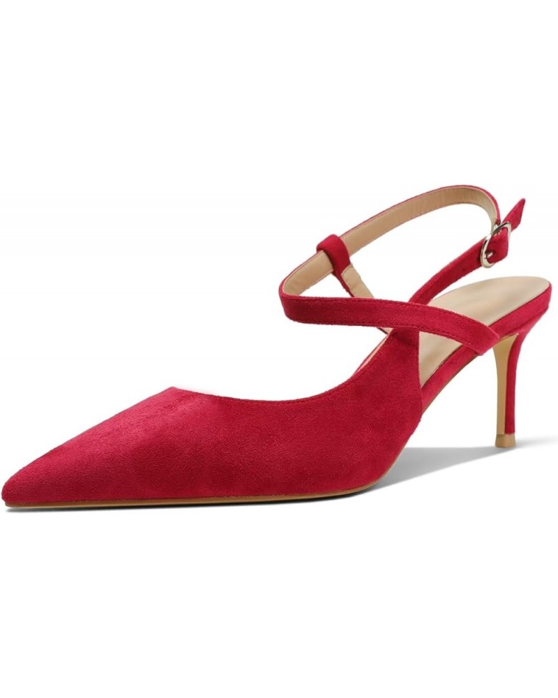 Women's pumps-high heel shoe-needle-pointed toe-buckle ankle strap 40-CHC-19 22 Red $26.32 Sandals