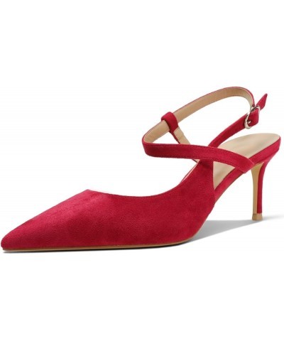 Women's pumps-high heel shoe-needle-pointed toe-buckle ankle strap 40-CHC-19 22 Red $26.32 Sandals